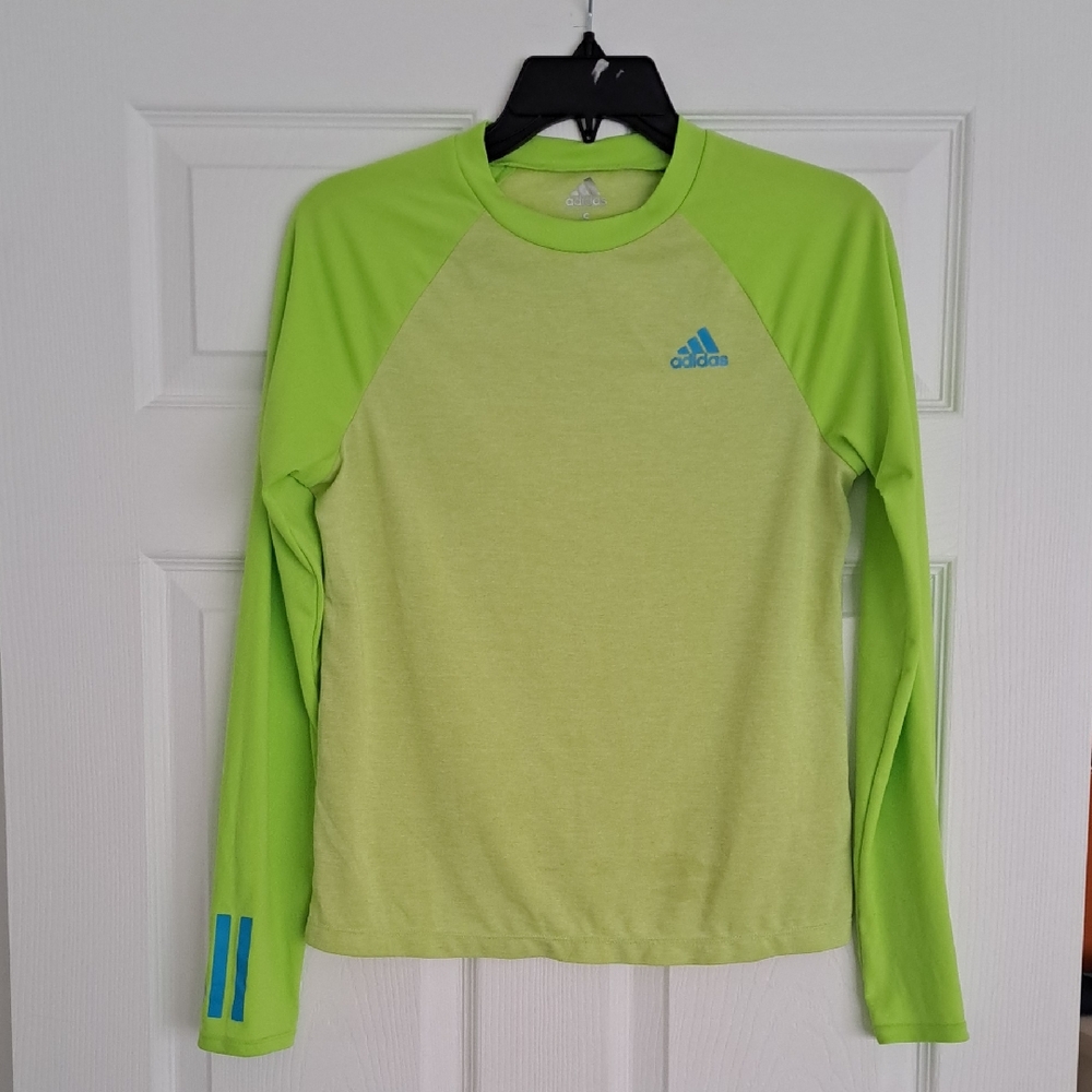 Adidas Bright Green Long Sleeve Top with Blue Accents